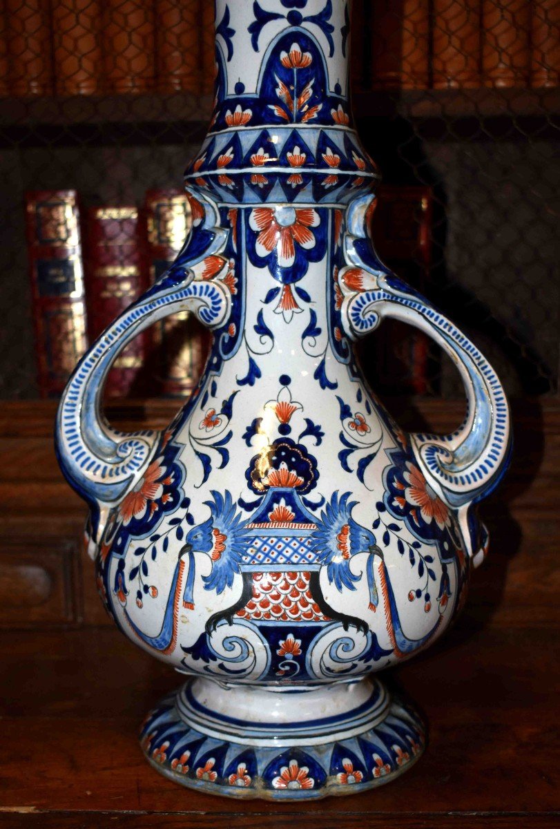 Large Earthenware Vase From Quimper, La Hubaudière, Late Nineteenth - Early Twentieth, Rouen Decor.-photo-4