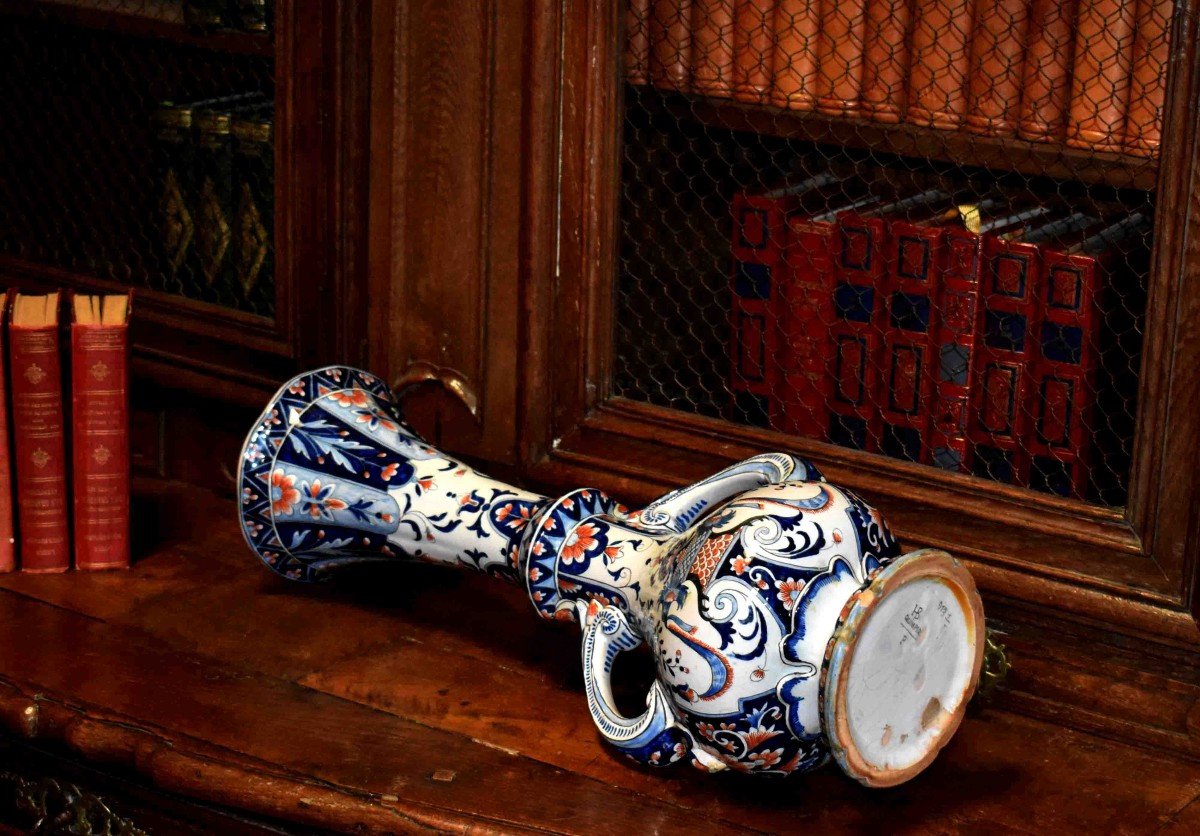 Large Earthenware Vase From Quimper, La Hubaudière, Late Nineteenth - Early Twentieth, Rouen Decor.-photo-6