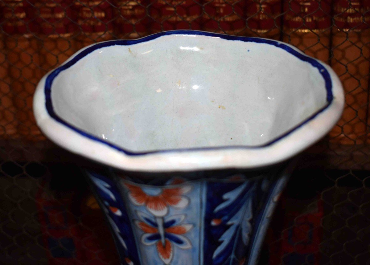 Large Earthenware Vase From Quimper, La Hubaudière, Late Nineteenth - Early Twentieth, Rouen Decor.-photo-7