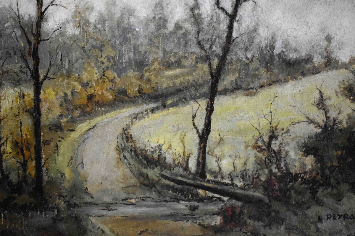 Louis Peyrat (1911-1999). Landscape Painting, Small Country Road.-photo-1