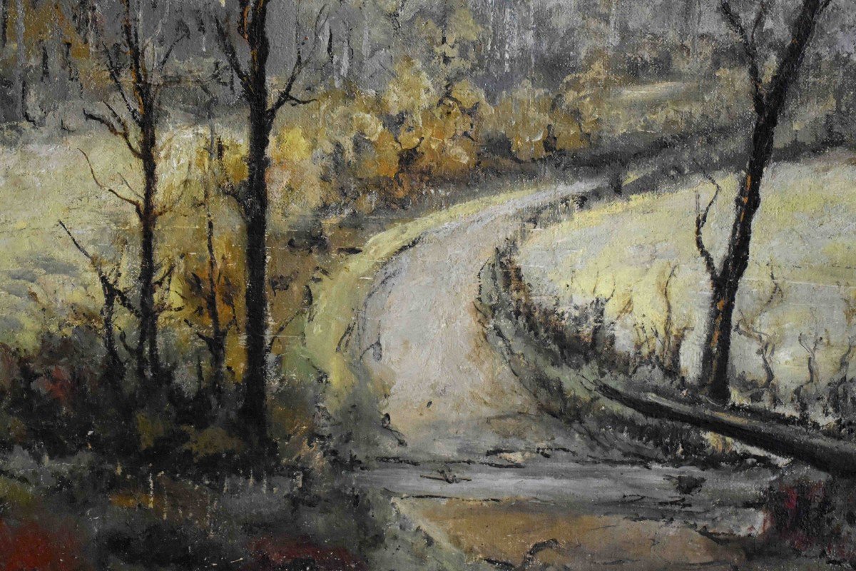 Louis Peyrat (1911-1999). Landscape Painting, Small Country Road.-photo-2