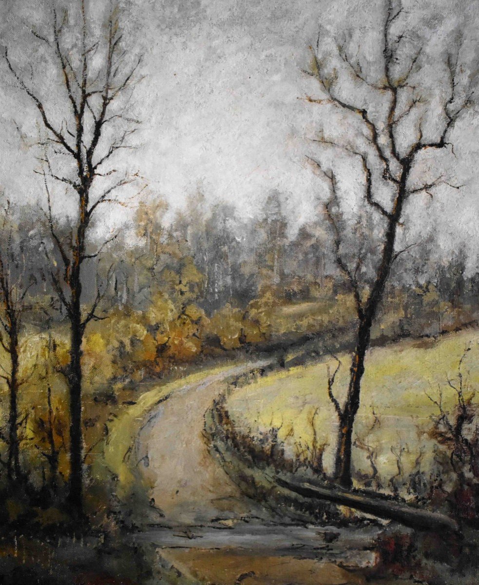 Louis Peyrat (1911-1999). Landscape Painting, Small Country Road.-photo-3