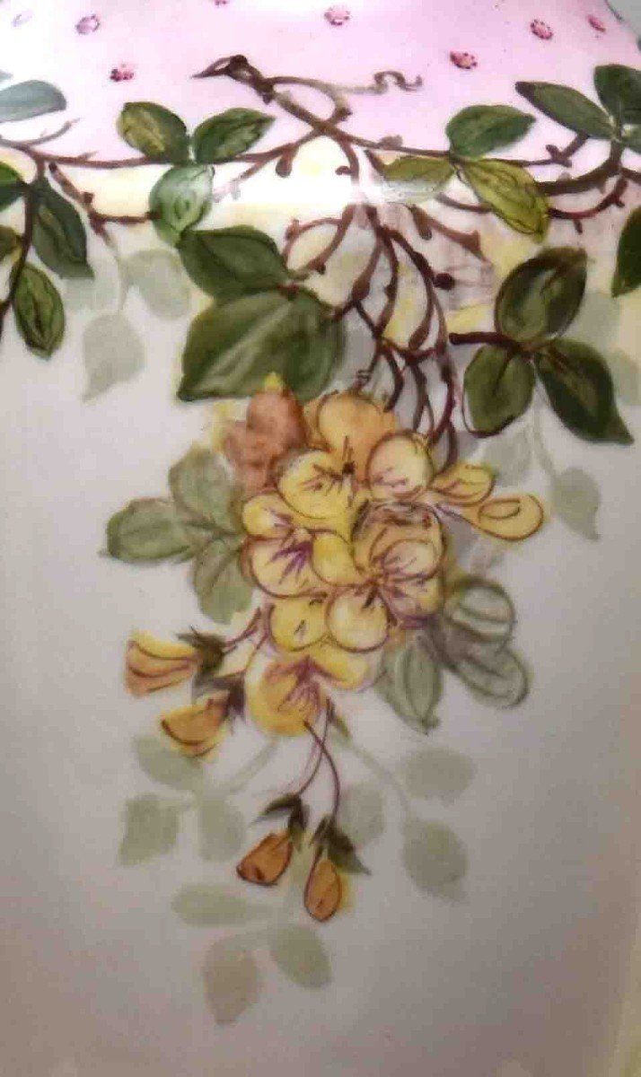 L. Thomas. Large Limoges Porcelain Vase Hand Painted And Floral Decor, Signed 1931.-photo-3