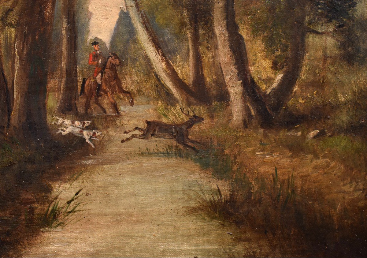 Alban Dulac (xixth-xxth) French School, Scene De Venerie, Chasse à Courre. Stag Hunted.-photo-4