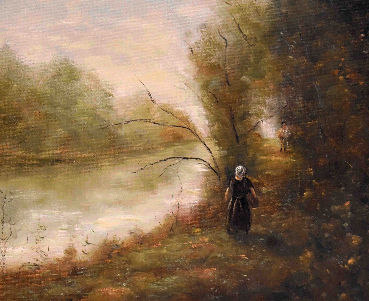 Berthaux, Animated Landscape, Oil Painting On Canvas, Riverside,-photo-4