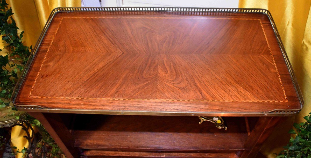 Auxiliary Cabinet In Marquetry And Walnut Frisage, Desk, Folding Secretary, Multiple Fonctions-photo-5