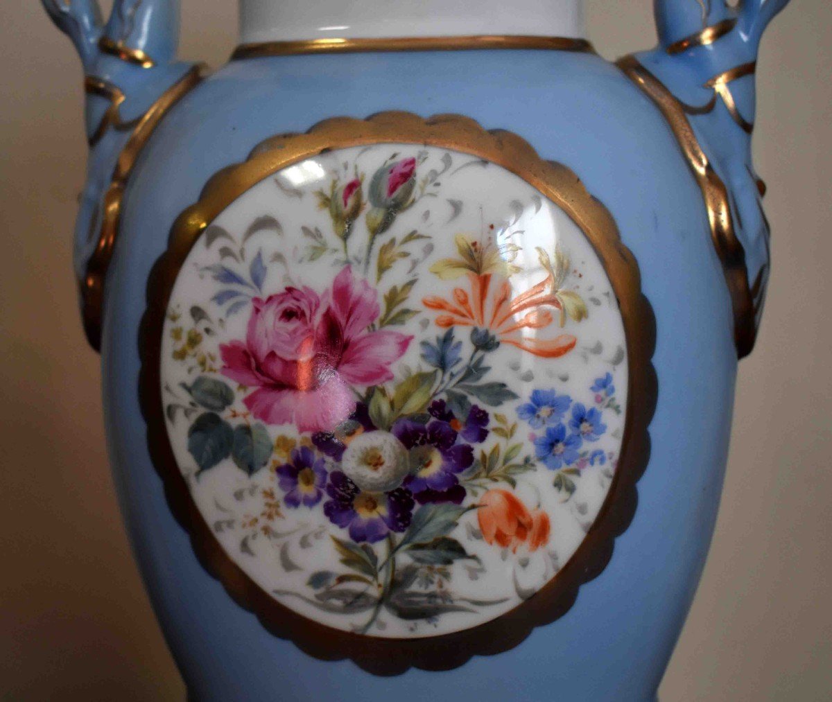 Pair Of Limoges Porcelain Vases In The Taste Of Sèvres Restoration Style, Late Nineteenth.-photo-4