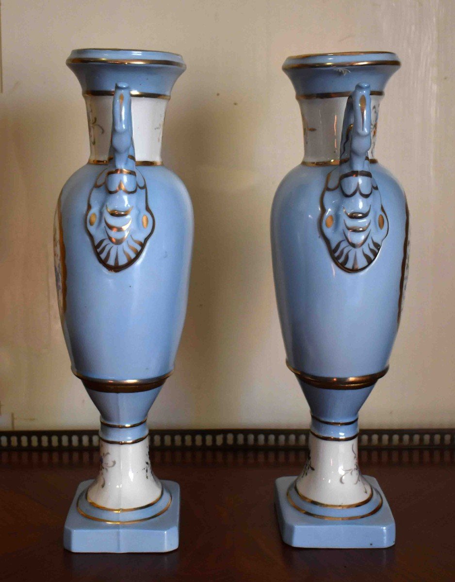 Paire De Vases En Porcelaine De Limoges Dans Le Goût De Sèvres  Style Restauration , Fin XIXe.-photo-6