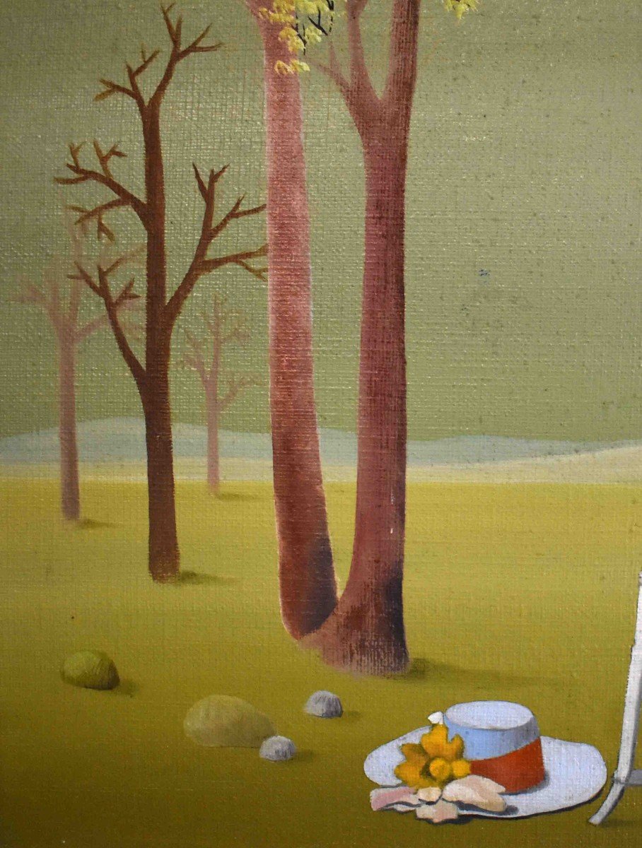 François Mielvaque, Surrealist Painting, Landscape At The Chair.-photo-4