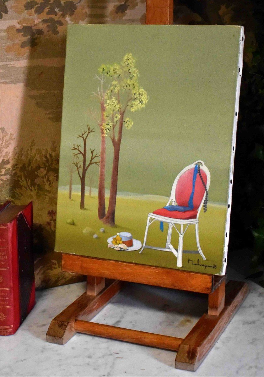 François Mielvaque, Surrealist Painting, Landscape At The Chair.