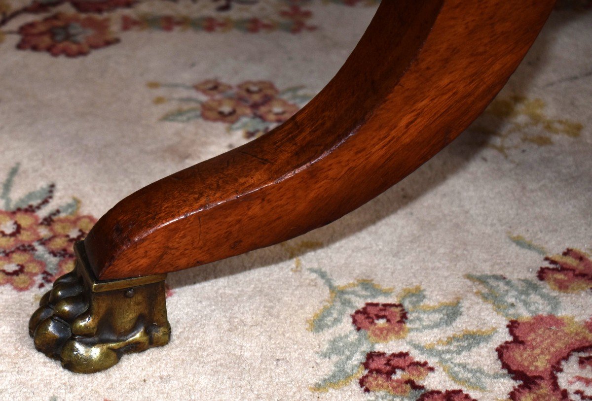 Pedestal Table Tripod Base In Mahogany, Circular Top, Brass Gallery.-photo-6