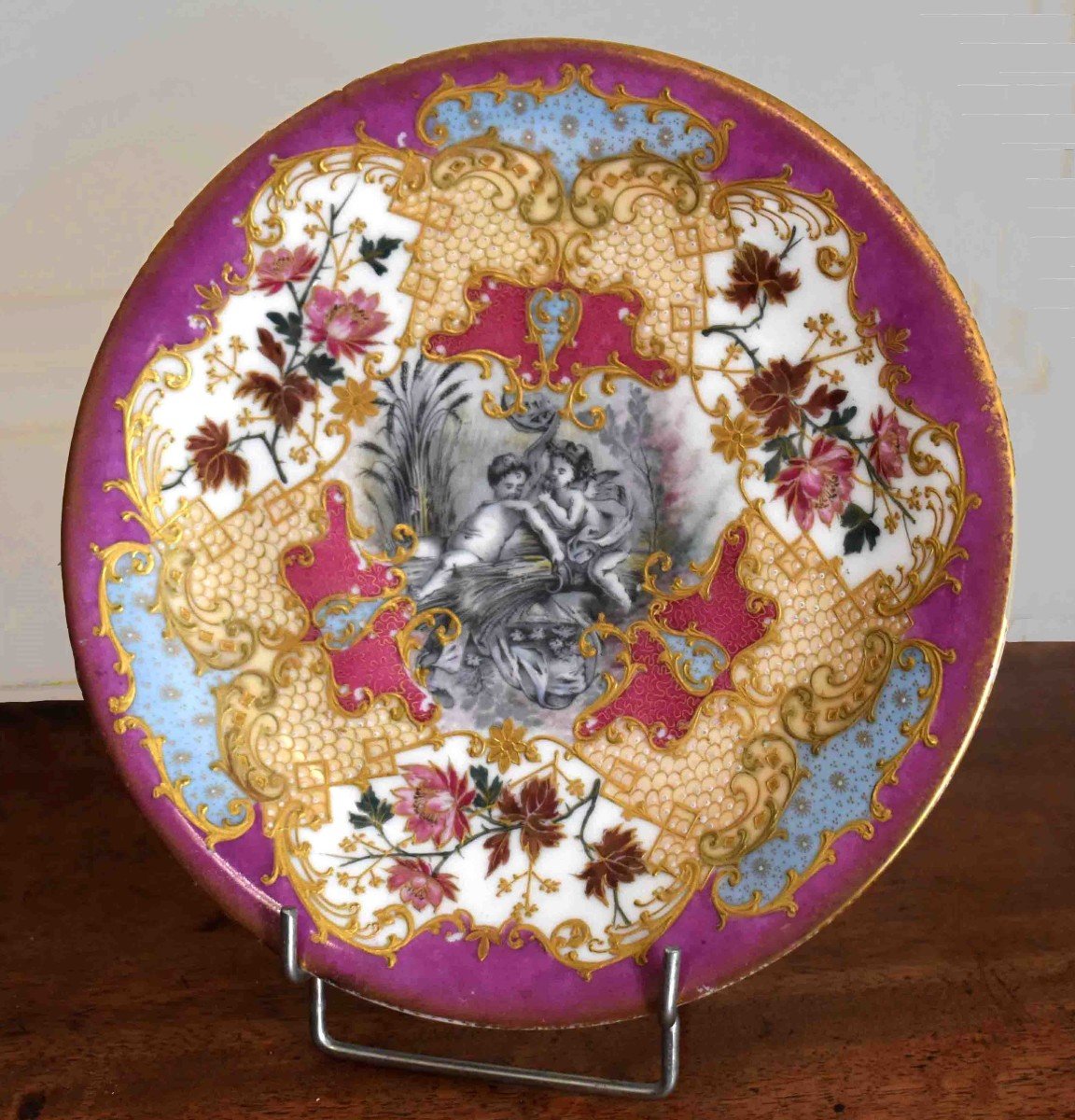 Decorative Plate In Limoges Porcelain, Grisaille And Gold Paste-photo-3