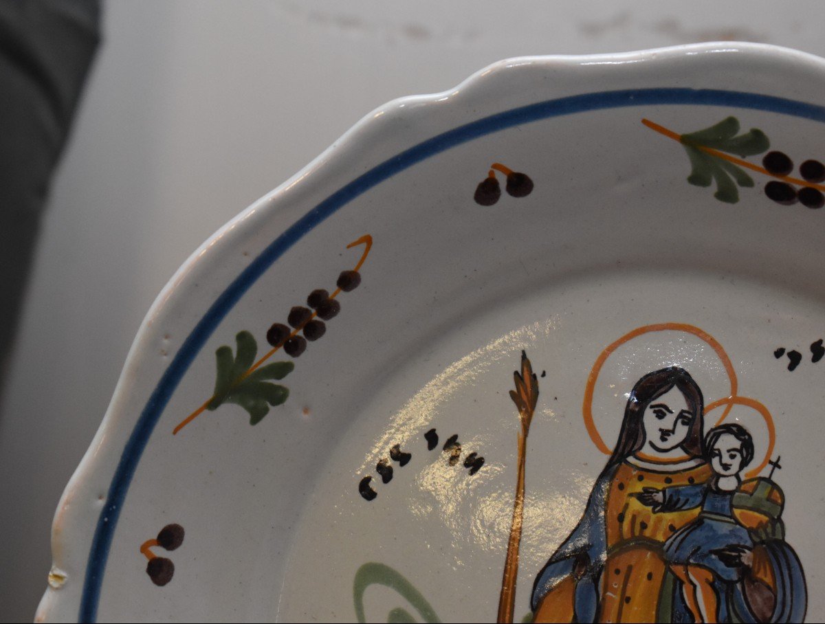 Patronymic Earthenware Plate De Nevers, Marie Brisson 1805 - Year 13. Virgin Mary And The En-photo-4