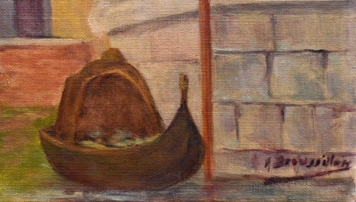 Broussillon Alfred, peintre sur porcelaine à Limoges ( 1852-1922 ) Tableau , paysage Italie ,   Vue De Venise , Huile Sur Toile.-photo-1