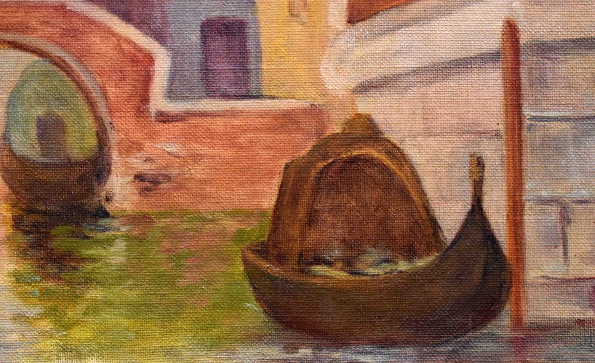 Broussillon Alfred, peintre sur porcelaine à Limoges ( 1852-1922 ) Tableau , paysage Italie ,   Vue De Venise , Huile Sur Toile.-photo-2