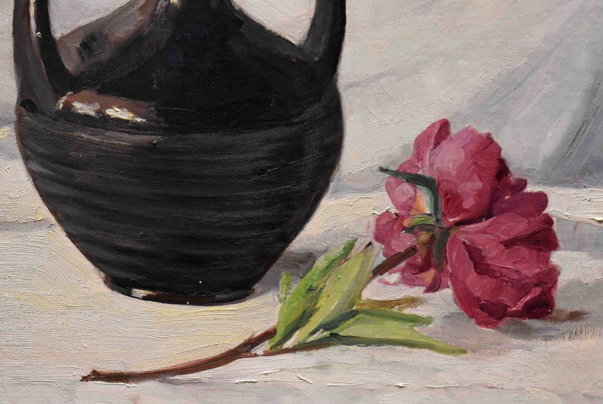 From Bosch Odette (1903-1993) Bouquet Of Flowers With Peonies, Oil On Canvas.-photo-2
