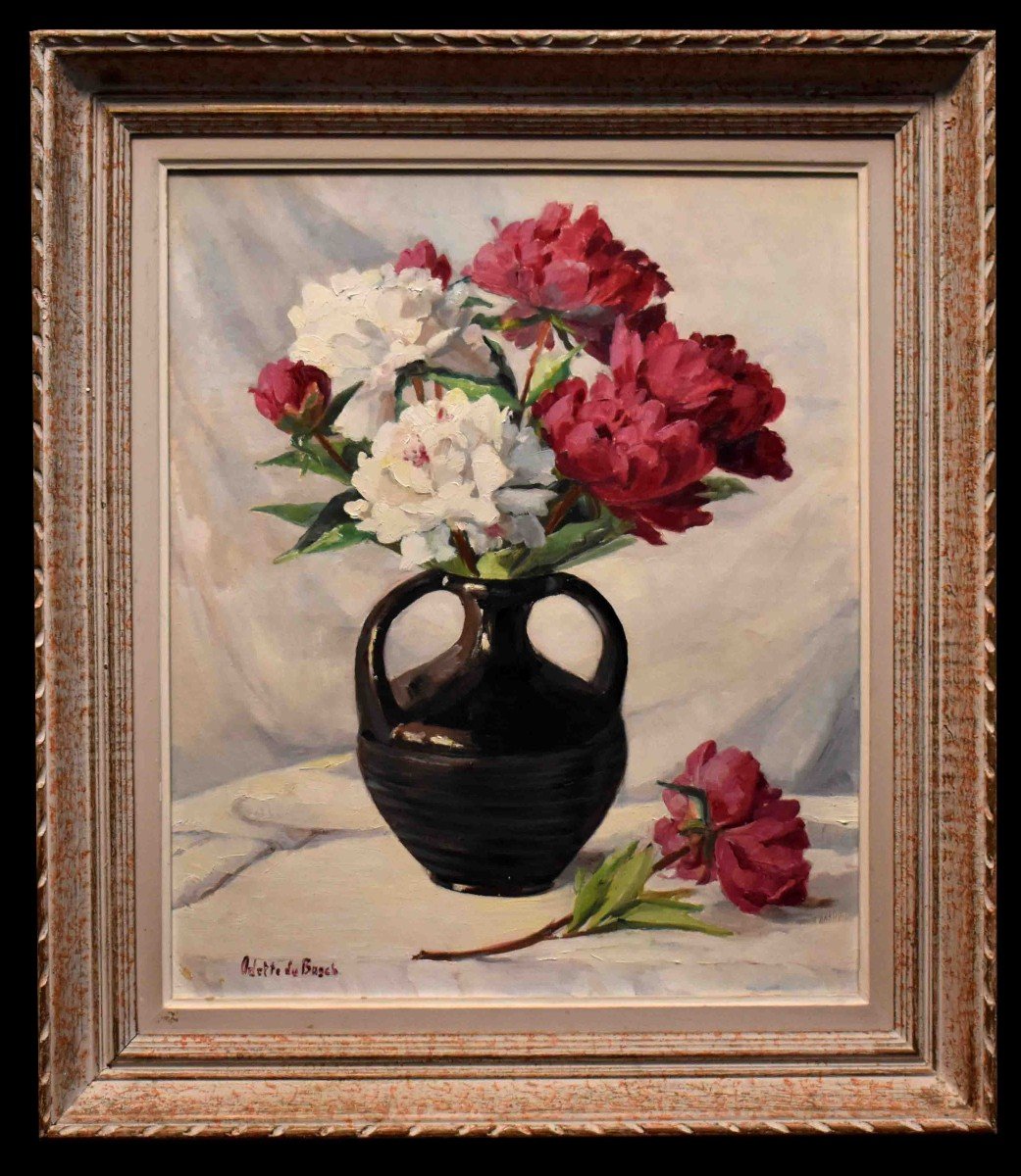 From Bosch Odette (1903-1993) Bouquet Of Flowers With Peonies, Oil On Canvas.