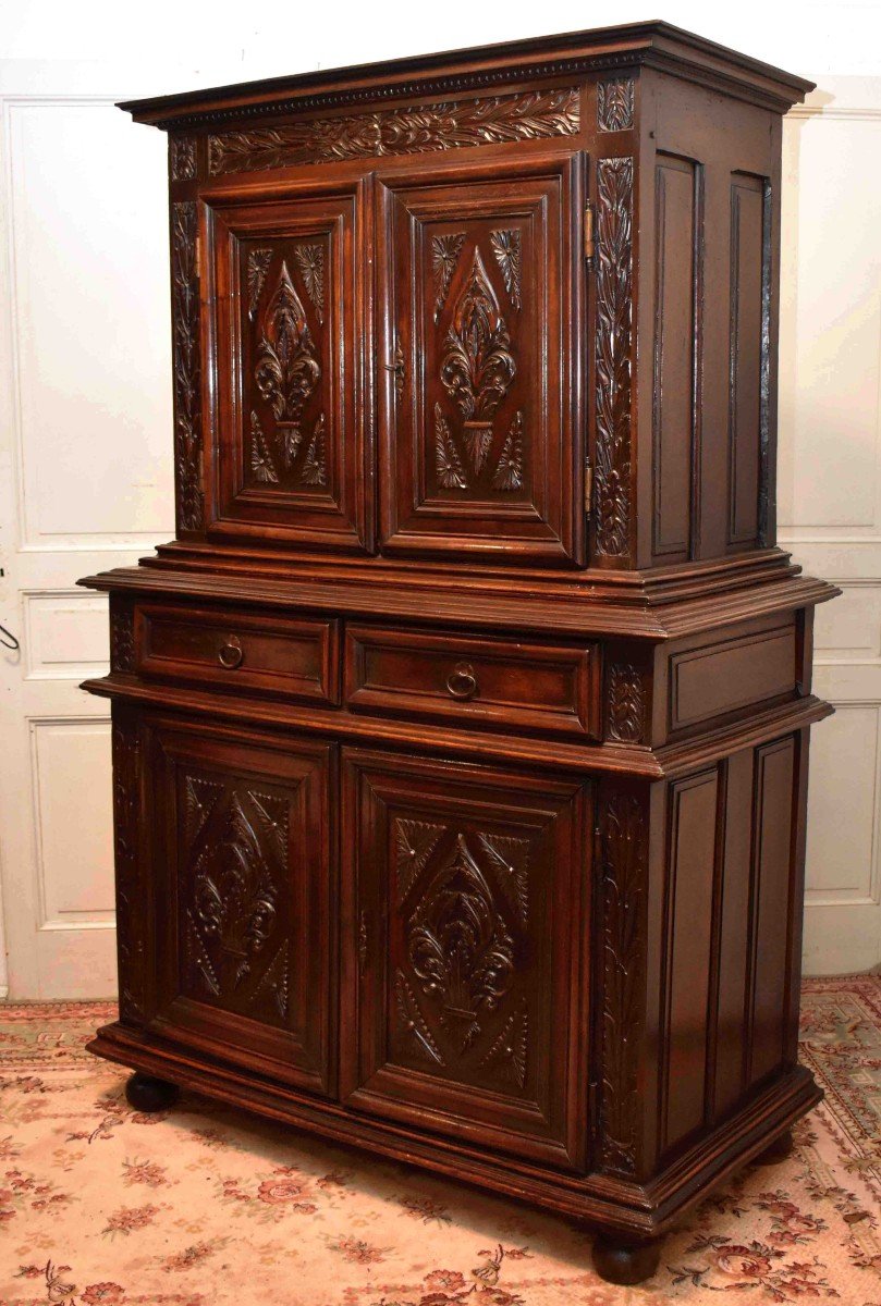 Buffet Deux Corps Louis XIII &agrave; 4 Portes , Haut En Diminutif , Quatre Vantaux &eacute;poque XVII&egrave;me.-photo-2
