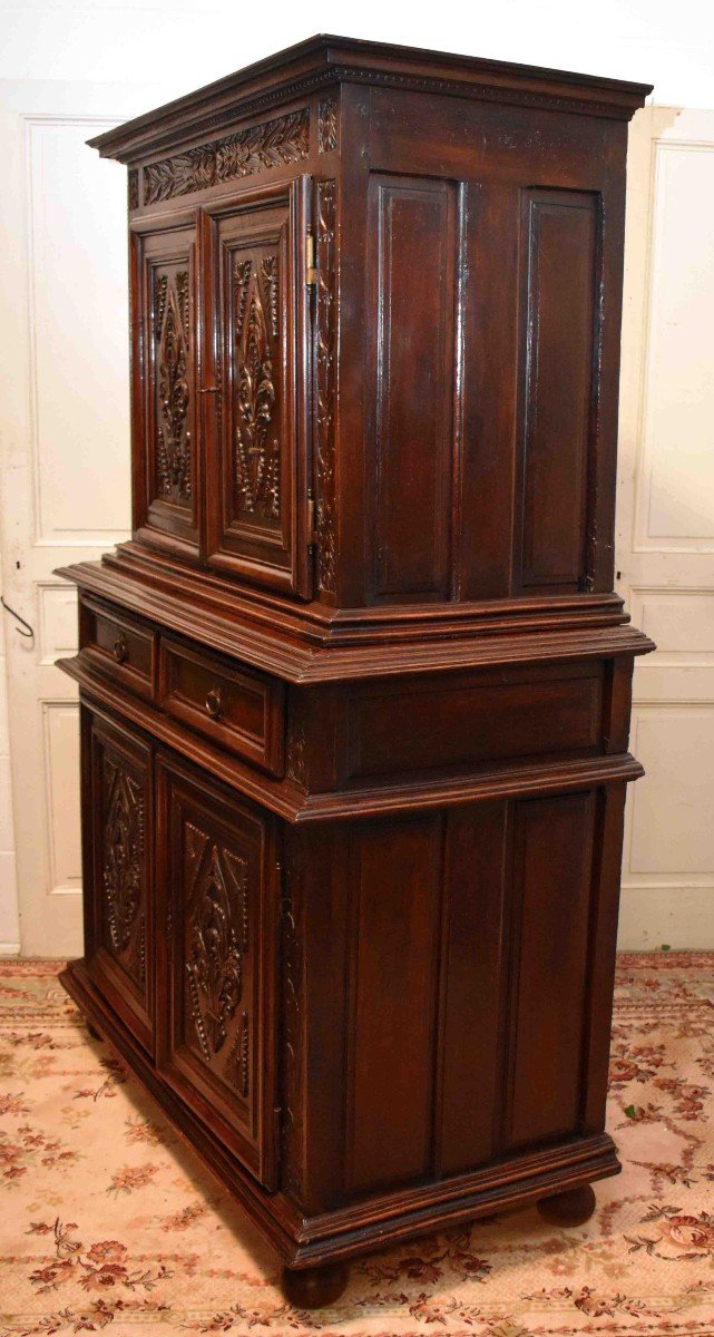 Buffet Deux Corps Louis XIII &agrave; 4 Portes , Haut En Diminutif , Quatre Vantaux &eacute;poque XVII&egrave;me.-photo-3