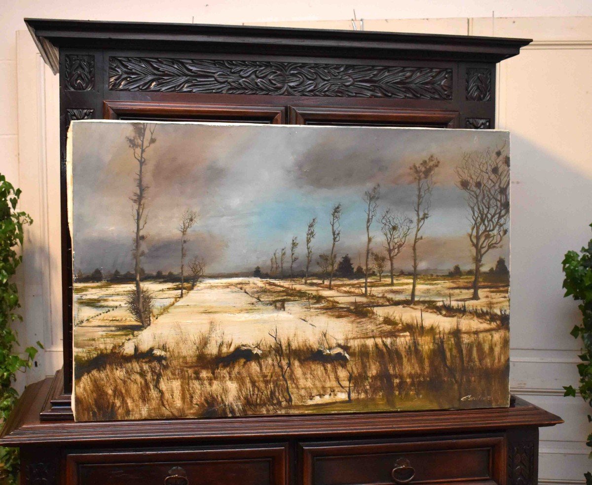 Pierre Gautiez (1923-2006). Landscape Title: Neige En Normandie-photo-7