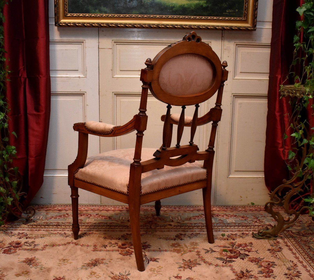 Fauteuil De Style Louis XVI &agrave; Dossier M&eacute;daillon Et Ajour&eacute;-photo-4