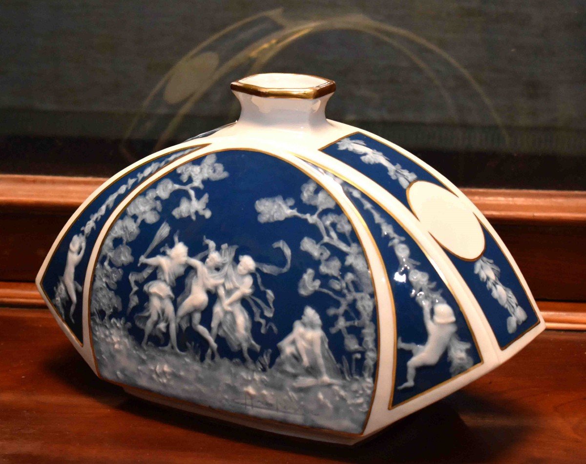 Marcel  Chaufriasse , Grand Vase Soliflore En Porcelaine De Limoges, D&eacute;cor De Faunes, Satyres Et M&eacute;nades, en p&acirc;te sur p&acirc;te.-photo-4
