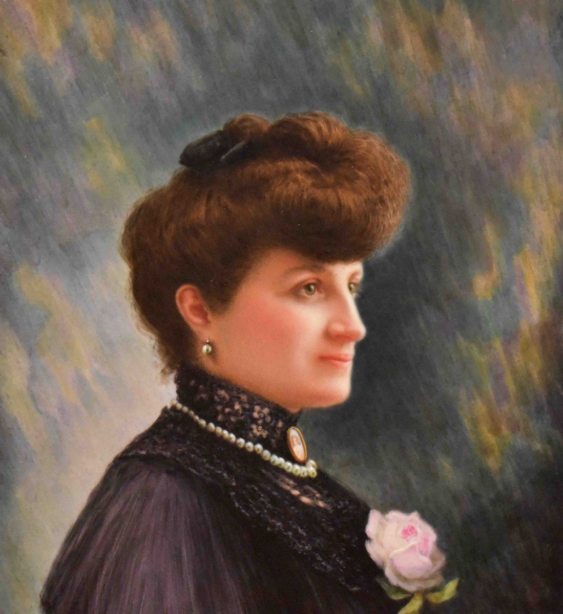 Antoine Soustre (xixth-xxth). Female Portrait, Porcelain Painting-photo-2