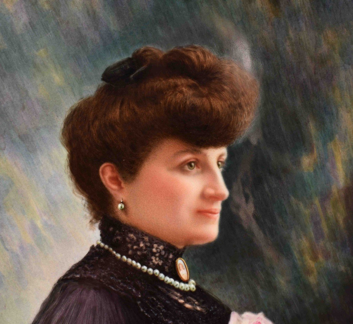 Antoine Soustre (xixth-xxth). Female Portrait, Porcelain Painting-photo-3