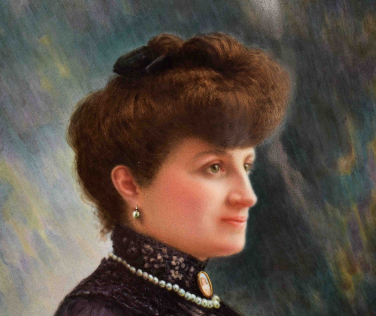 Antoine Soustre (xixth-xxth). Female Portrait, Porcelain Painting-photo-4