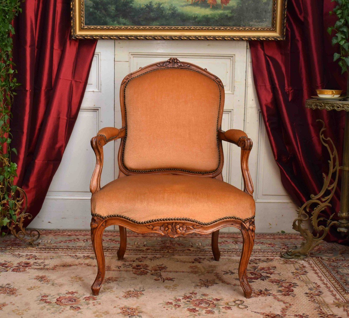 Fauteuil d'époque Louis XV,  Dossier à La Reine,  XVIIIème Siècle.-photo-2