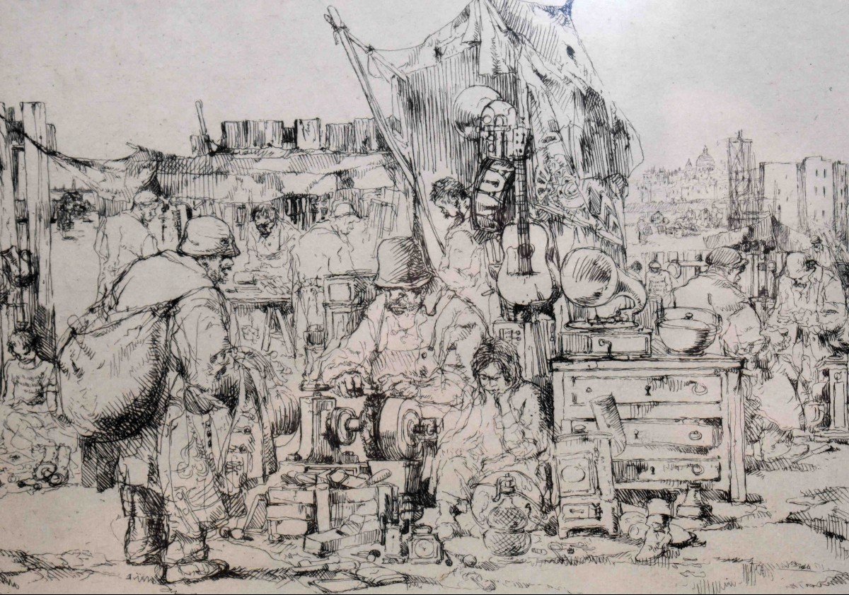 Brouet Auguste (1872-1941) Engraving The Flea Market-photo-3