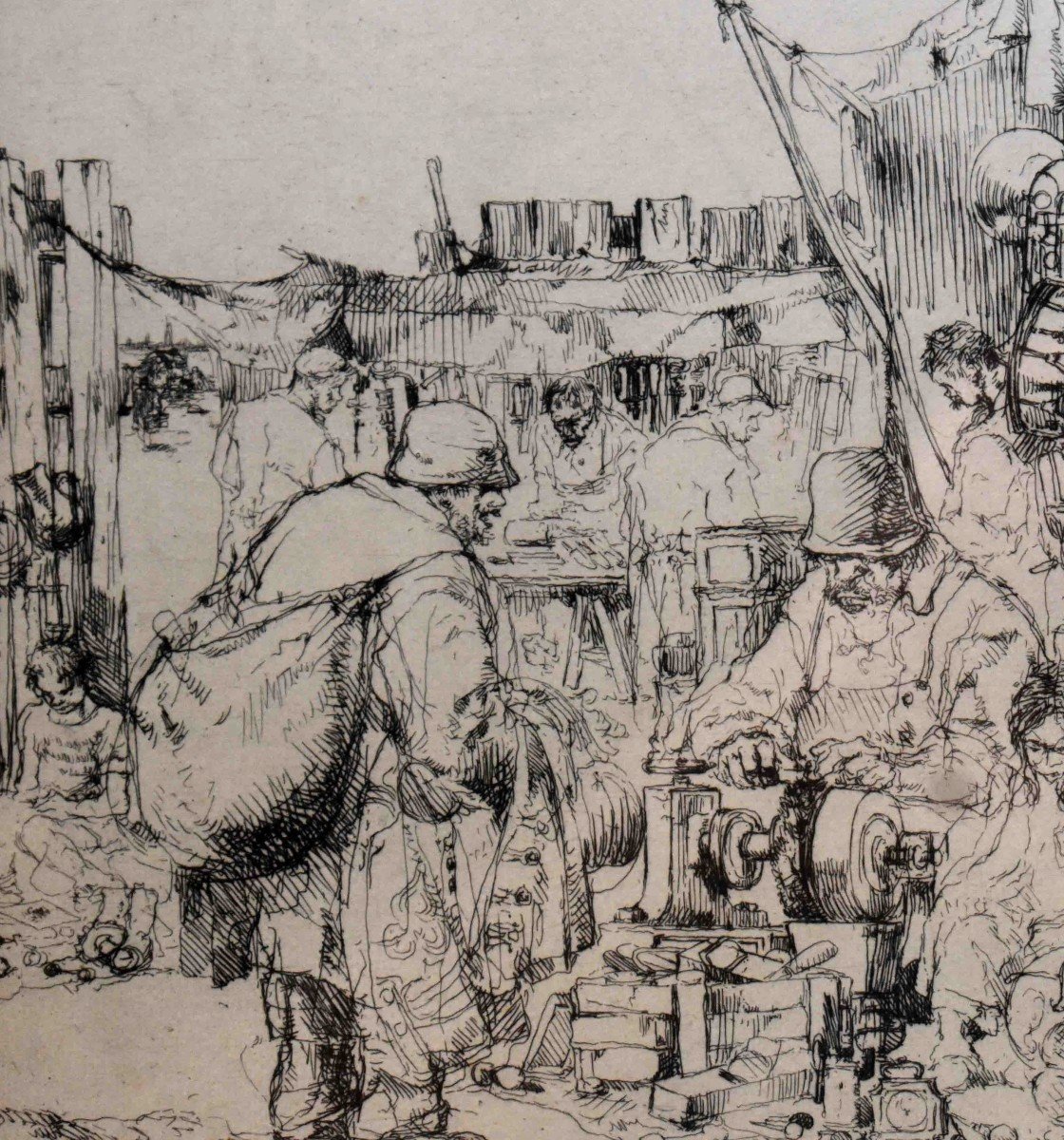 Brouet Auguste (1872-1941) Engraving The Flea Market-photo-1