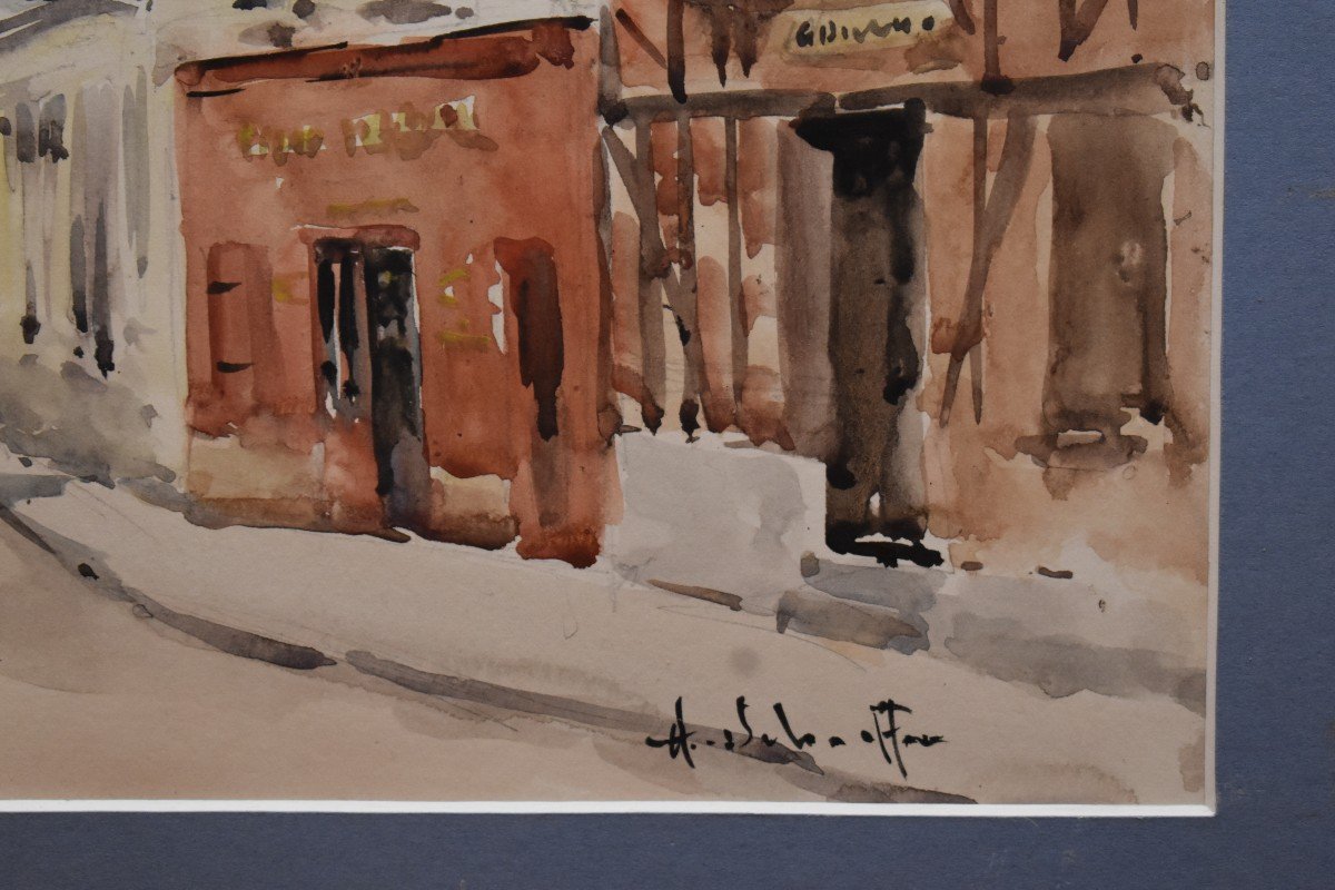 Henri Alexis Schaeffer ( 1900-1975). Aquarelle De La Place Du Tertre, Montparnasse à Paris, Scène de rue  animée .-photo-2