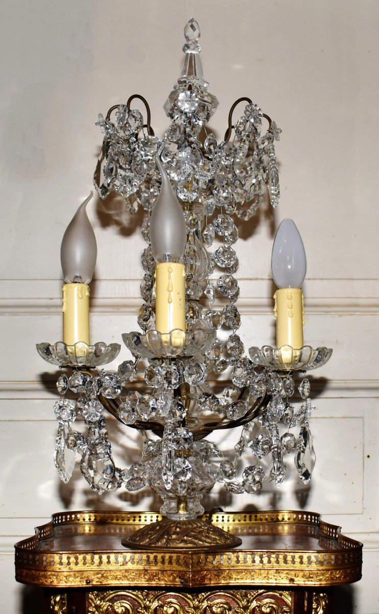 Girandole  En Bronze De Style Louis XV à Quatre Bras De Lumière , Pampilles Et Coupelles -photo-3