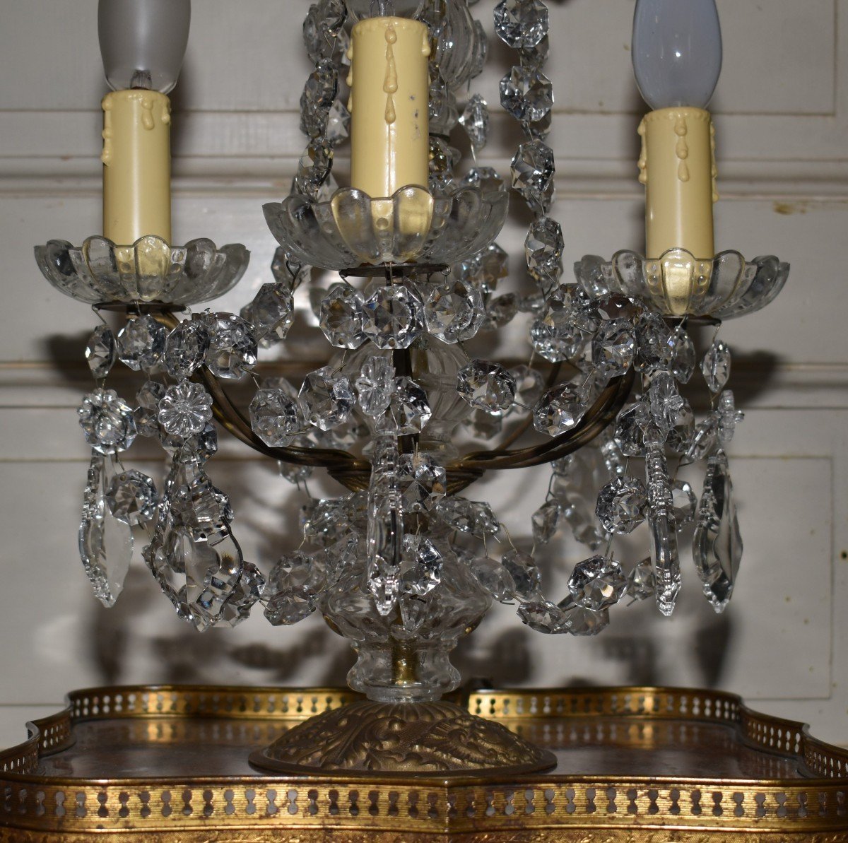 Louis XV Style Bronze Girandole With Four Arms Of Light, Pendants And Cups-photo-4