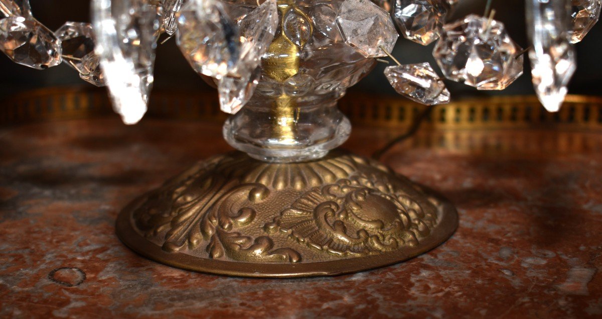 Girandole  En Bronze De Style Louis XV à Quatre Bras De Lumière , Pampilles Et Coupelles -photo-5