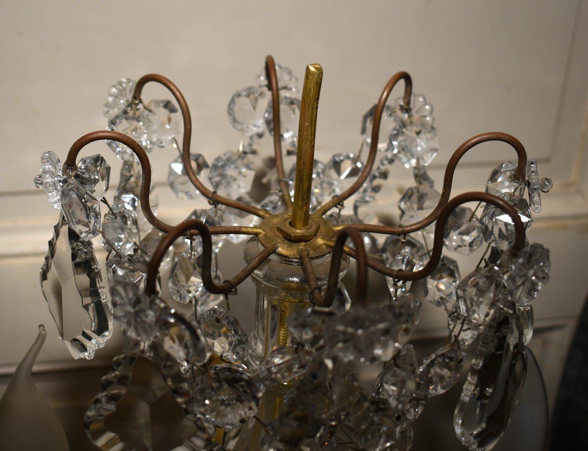 Girandole  En Bronze De Style Louis XV à Quatre Bras De Lumière , Pampilles Et Coupelles -photo-8