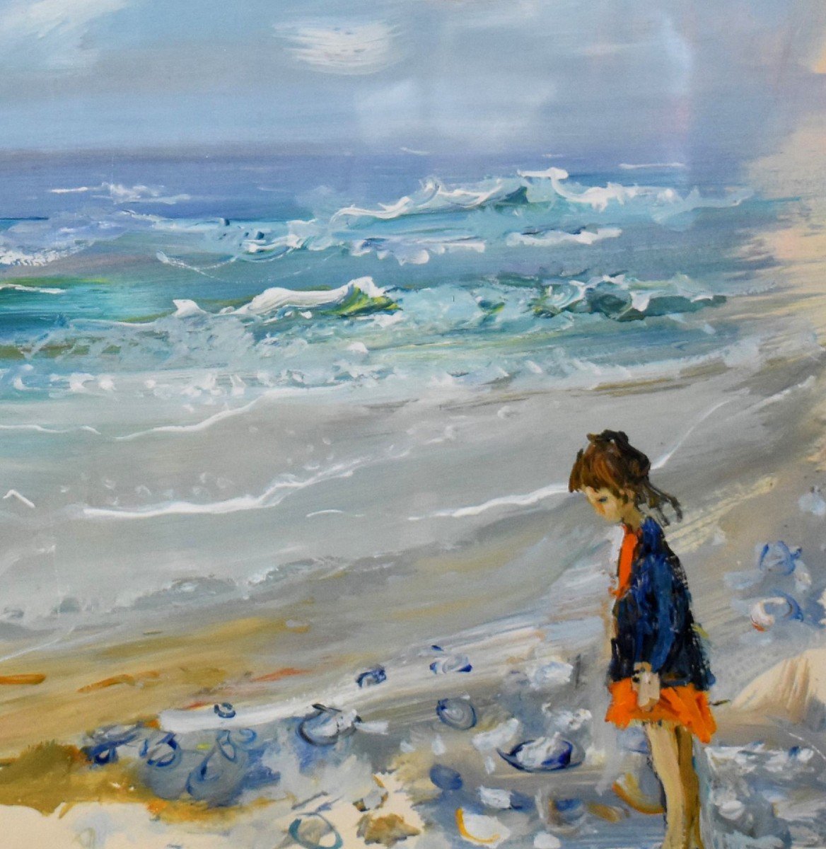 Jean Le Guennec (1924-1988) Gouache Seaside Landscape Little Girl On The Pebbles.-photo-3