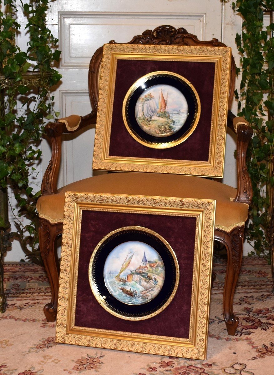 Dubois Limoges, Early 20th Century. Decorative Porcelain Plate, Animated Seaside Scene Decor-photo-8