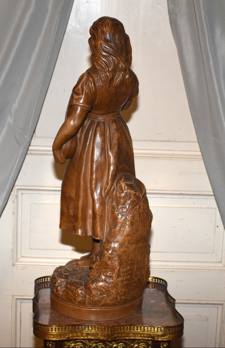 Joseph Le Guluche ( 1849-1915 ). Statue  en Terre Cuite, Sculpture  Jeune Femme à La Mandoline.-photo-3