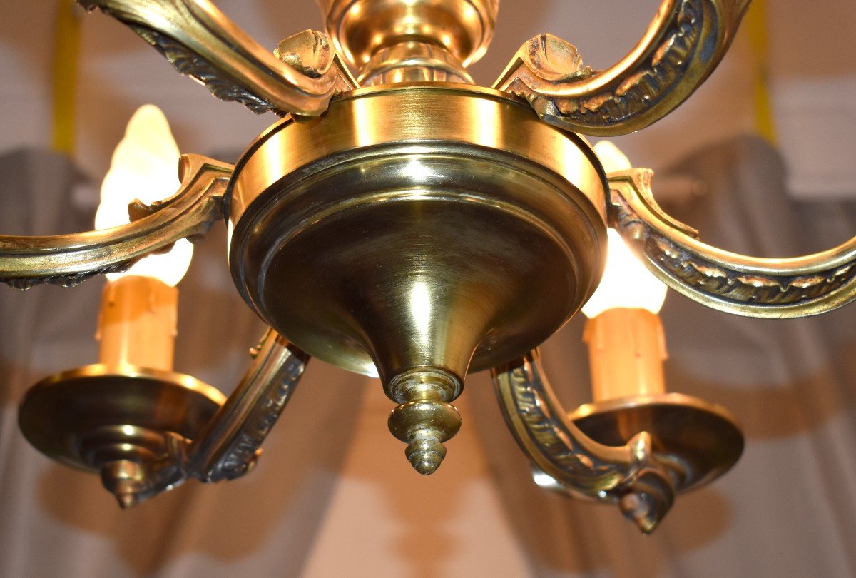 Chandelier In Bronze And Brass Louis XV Style - Rocaille With Six Arms Of Light, Mid-20th Century.-photo-7