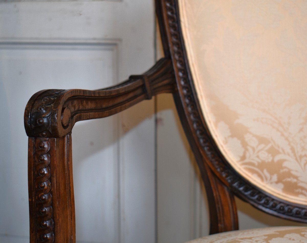 Neoclassical English Armchair Robert Adam Style, Crest Or Shield Backrest, England.-photo-4