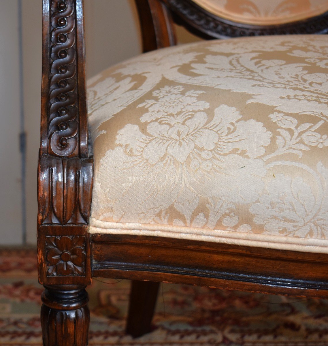 Neoclassical English Armchair Robert Adam Style, Crest Or Shield Backrest, England.-photo-5