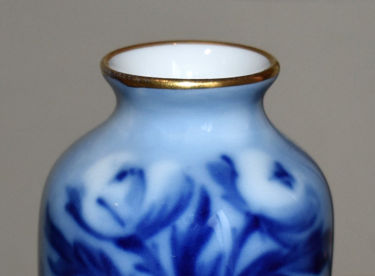 Michelaud - Dupuy (pallas) 1926. Limoges Porcelain Vase, Floral Decor, Shades Of Blue-photo-2