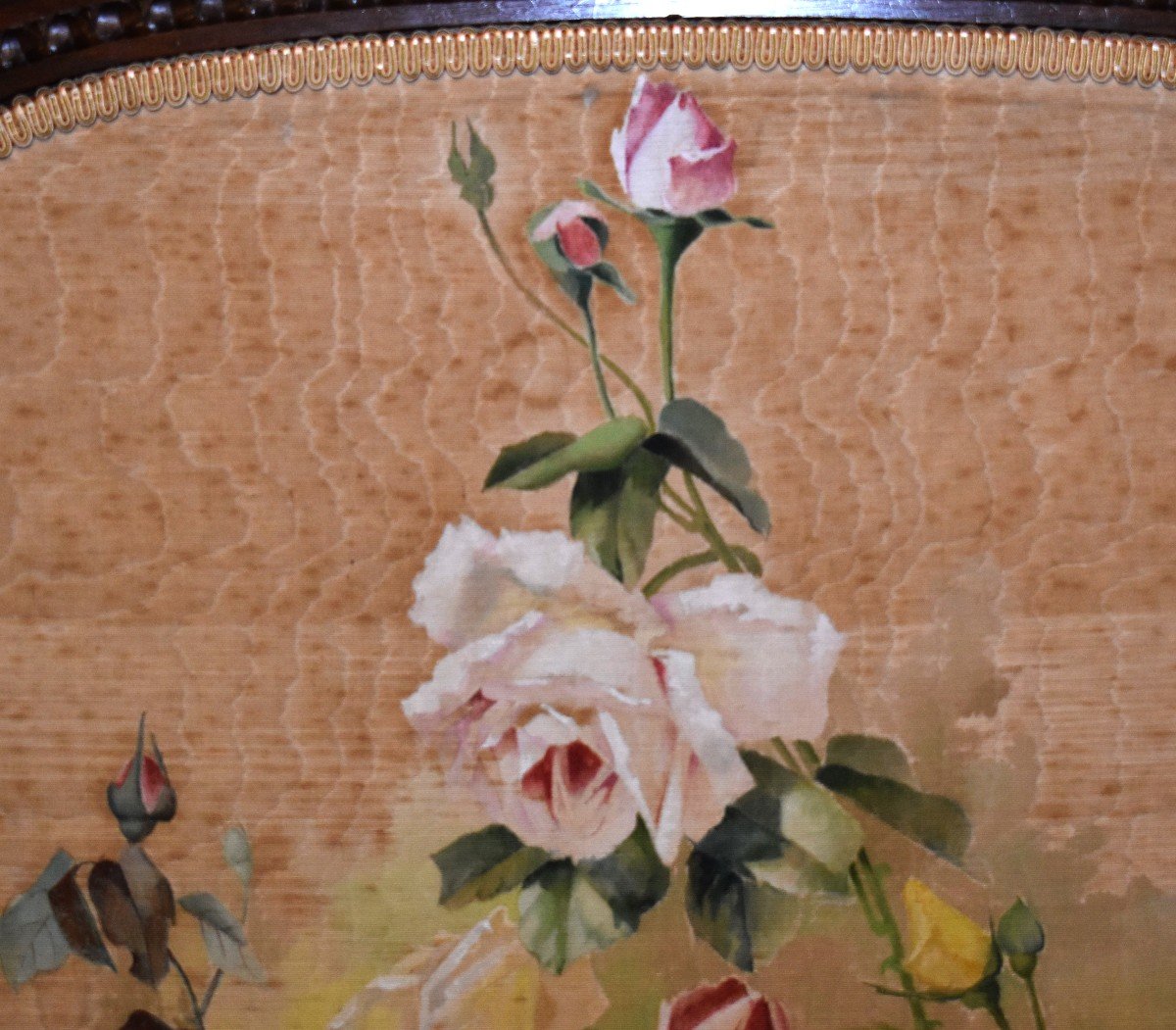 Louis XVI Style Fireplace Screen, Firewall, Painting Bouquet Of Flowers,-photo-2