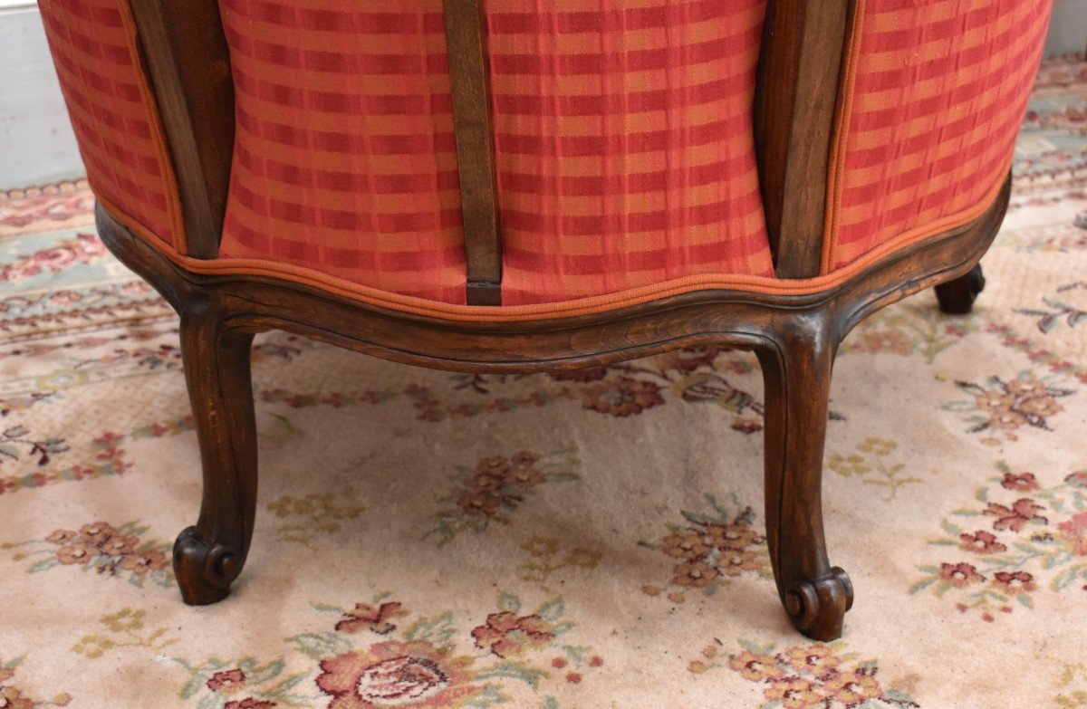 Bergère Gondole De Style Louis XV En Bois Ciré Garniture Récente.-photo-3