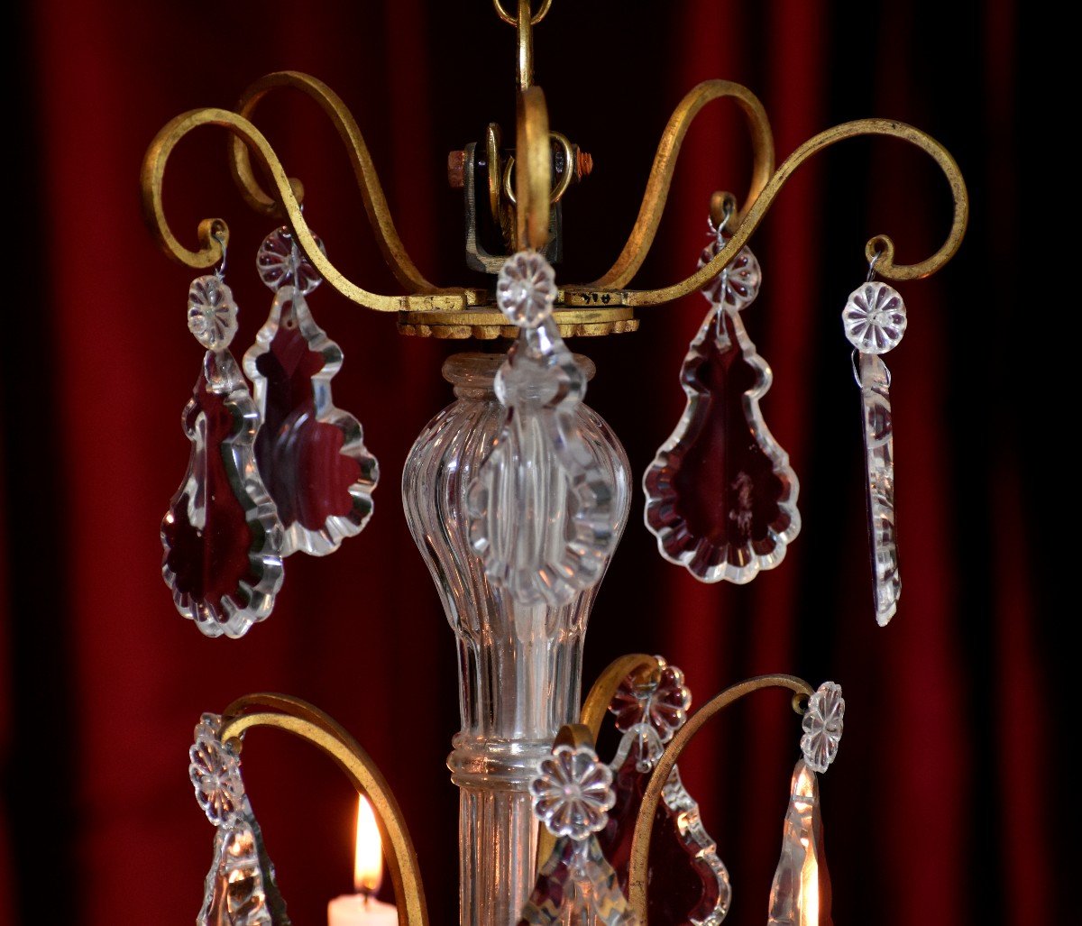 Bronze Chandelier With Pendants, Pendants And Dagger Plates, Candle Lighting, Five Arms-photo-1