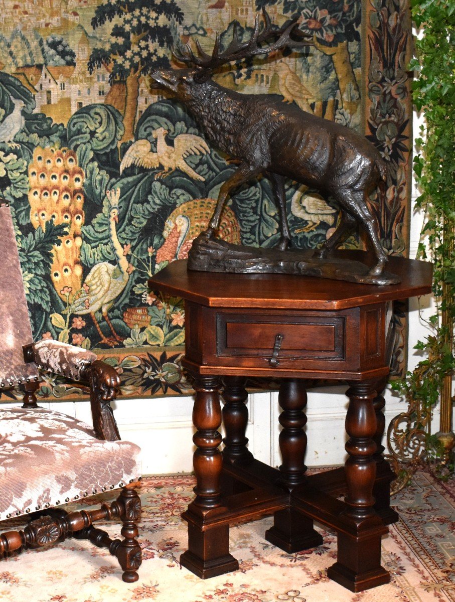 Middle Table, Octagonal Pedestal Louis XIII Style, Baluster Feet.-photo-2