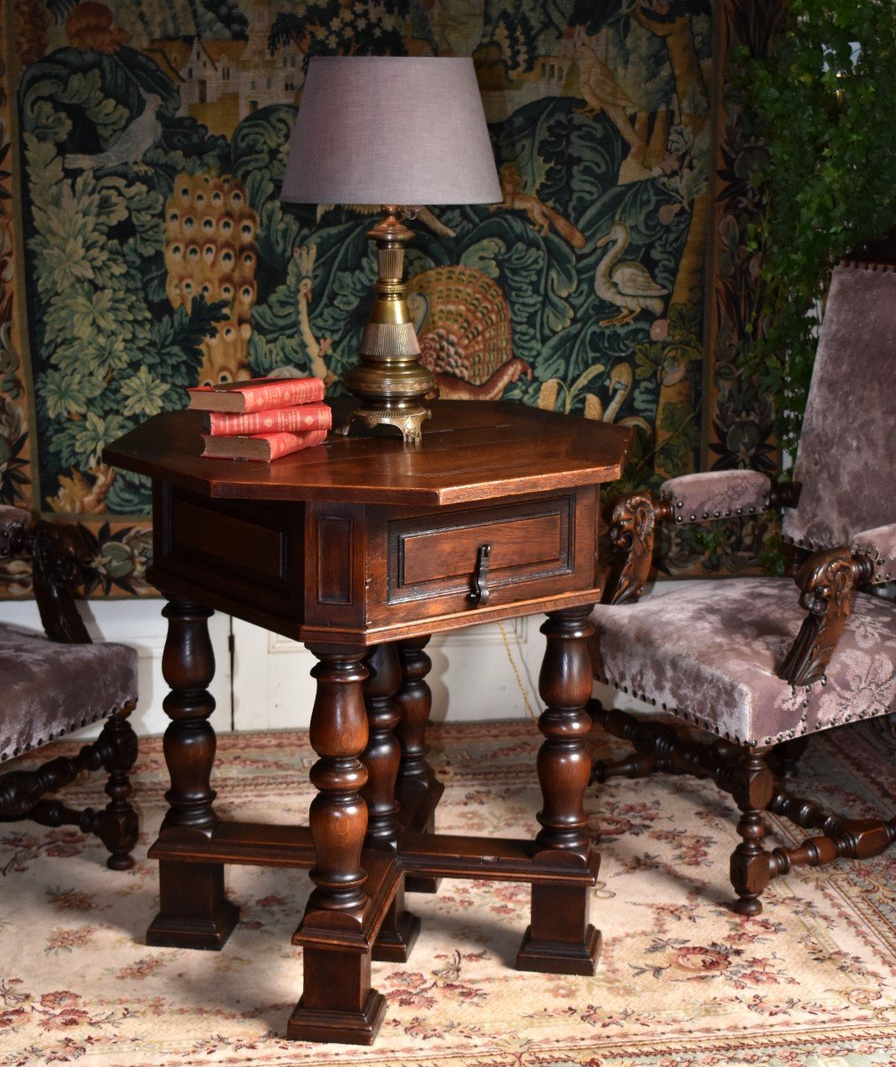 Middle Table, Octagonal Pedestal Louis XIII Style, Baluster Feet.-photo-3