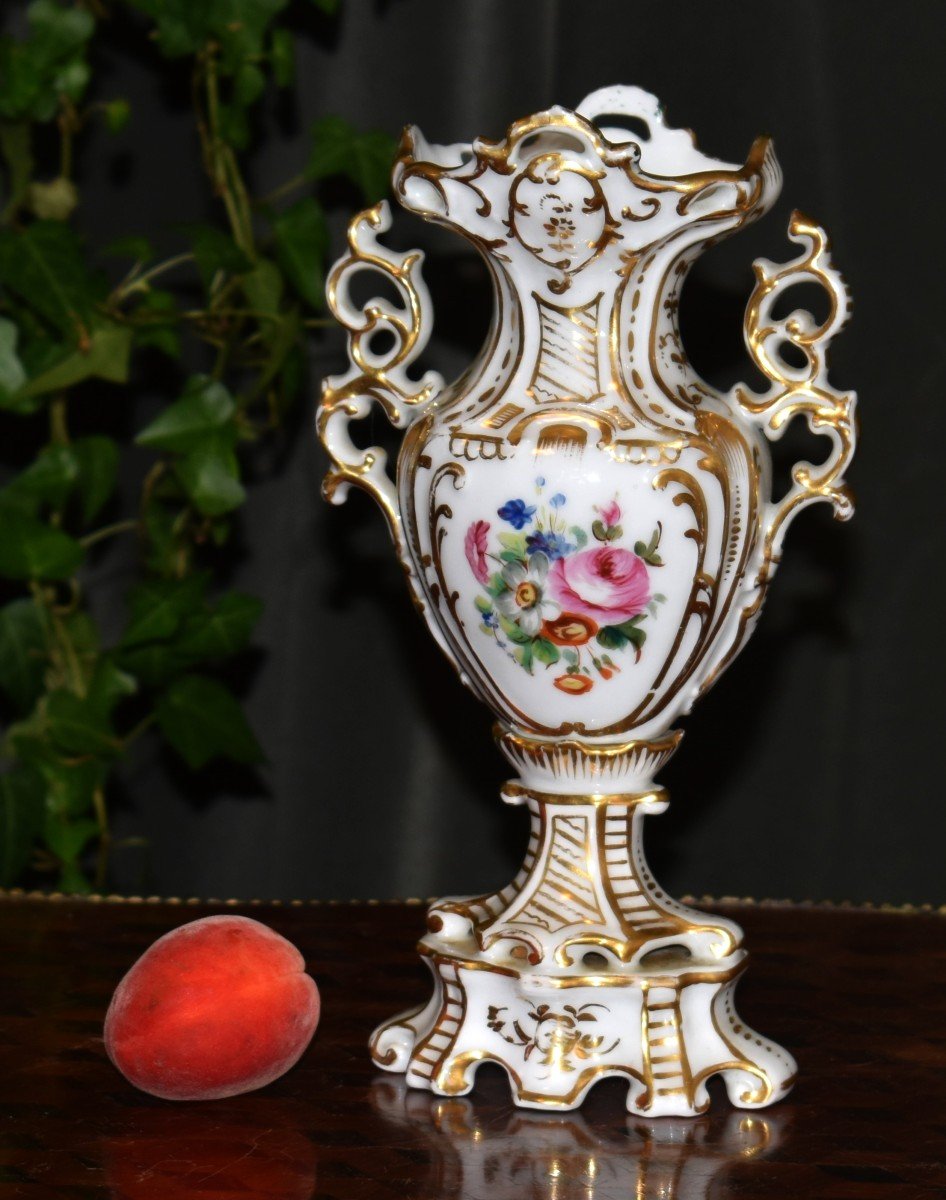 Limoges Porcelain Vase, Floral Decor, Gallant Scene, Characters, Hand Painted.-photo-4